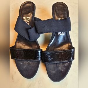 Salvatore Ferragamo Black Kitten Heel Sandals 7